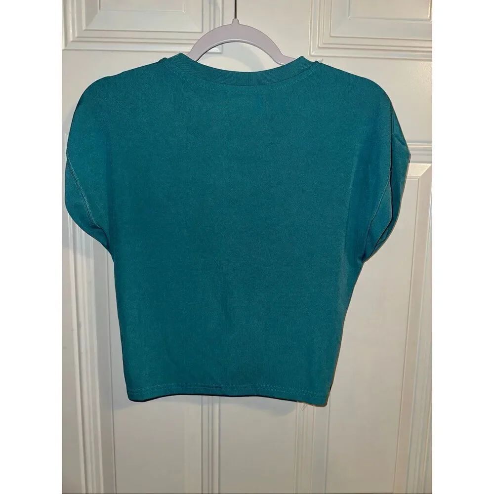 Cider Knotted Solid Crop Top – Teal, Women’s Size Small - Picture 5 of 7